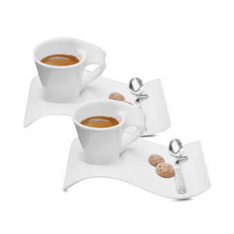 New Wave Caffe Set of 2 Espresso Cups and Saucers