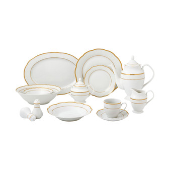 Porcelain China 57 Piece Gloria Wavy Dinnerware Set, Service for 8