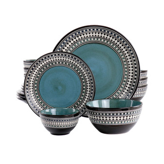 Sage 16 Piece Double Bowl Stoneware Dinnerware Set, Service for 4