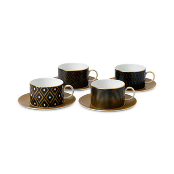 Gio Gold Accent Teacup & Saucer Set of 4
