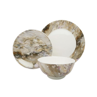 Brown and White 12 Piece Dinnerware Set, Service for 4