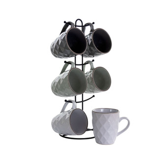 Diamond Waves Mug Set with Stand, 6 Pieces