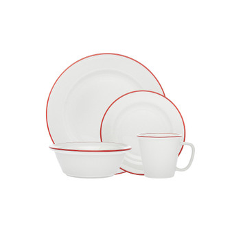 Bistro Red Band 16-PC Porcelain Dinnerware Set