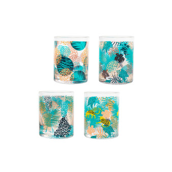 Jungle Leaves Set of Four Double Old Fashion Glasses