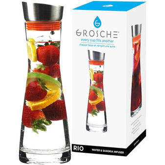 Rio Glass Infusion Water Pitcher and Sangria Maker Carafe with Stainless Steel Smart Filter Lid, 34 fl oz