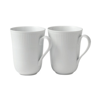 White Fluted Mugs, Set of 2
