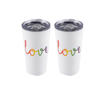 Double Wall 2 Pack of 20 oz White Highballs with Metallic "Love" Decal
