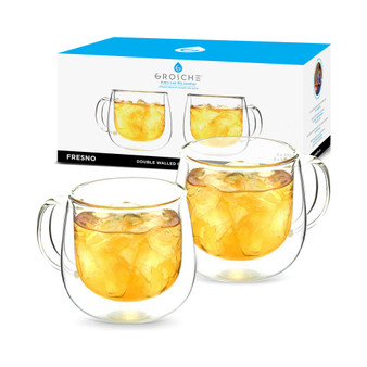 Fresno Double Walled Glass Cups, 9.2 fl oz Each, Set of 2