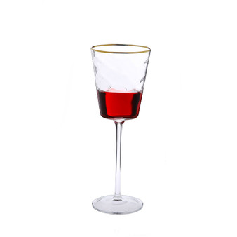 Set of 6 Pebble Glass Wine Glasses with Gold Tone Rim