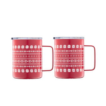 Insulated Fair Isle Pattern Coffee Mugs, Set of 2