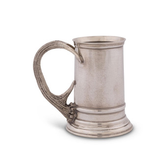 Solid Pewter English Beer Mug, Tankard with Pewter Antler Handle