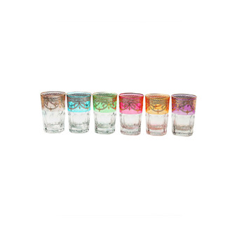 Short Colored Tumblers with 14K Gold Design, Set of 6