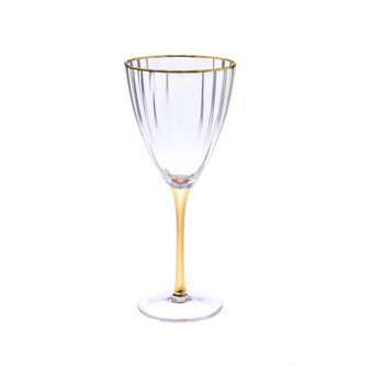 Set of 6 Straight Line Textured Water Glasses with Vivid Gold Tone Stem and Rim