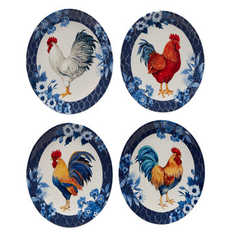 Indigo Rooster Set of 4 Dinner Plate