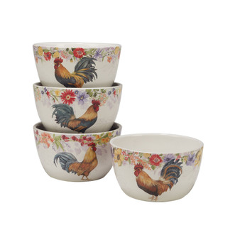Floral Rooster Set of 4 Ice Cream Bowl