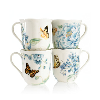 Set of 4 Butterfly Meadow Blue Assorted Mugs