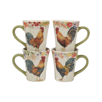 Floral Rooster Set of 4 Mug 14 oz.