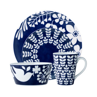 Bluefjord Floral 4 Piece Coupe Place Setting Set, Service for 1