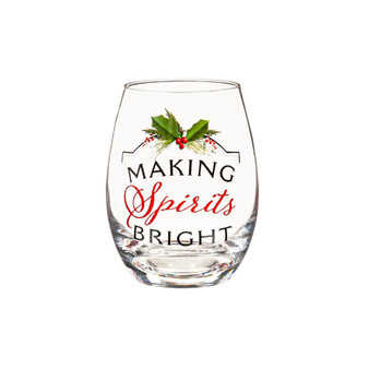 17 OZ Stemless Wine Glass w/Box, Christmas Joy- Christmas Holiday Wine Glass and Gifts