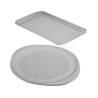 Nonstick Bakeware Perforated Pizza Pan and Baking Sheet Set, 2-Piece, Light Gray