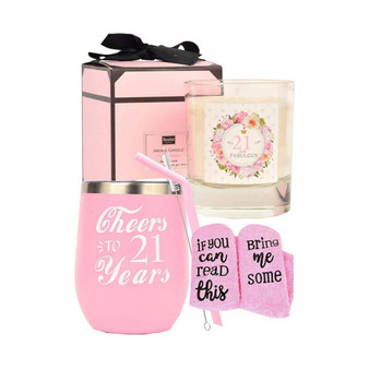 21st Birthday Tumbler Set for Women, 21 Year Old Birthday Gift Ideas, Insulated Tumbler for Her Celebrating Turning 21