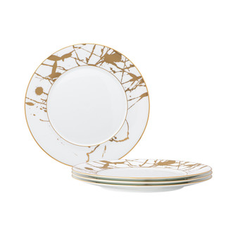 Raptures Gold Set of 4 Dinner Plates, Service For 4