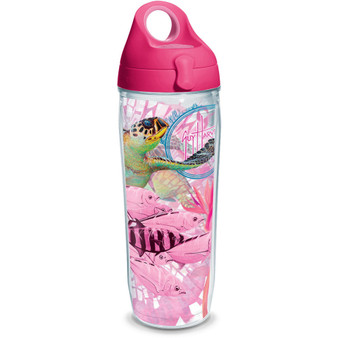 Tervis Guy Harvey Made in USA Double Walled  Insulated Tumbler Travel Cup Keeps Drinks Cold & Hot, 24oz Water Bottle - Classic, Breast Cancer Awareness Turtles