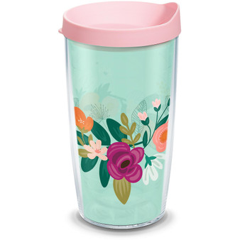 Tervis Neo Mint Floral Made in USA Double Walled  Insulated Tumbler Travel Cup Keeps Drinks Cold & Hot, 16oz, Classic