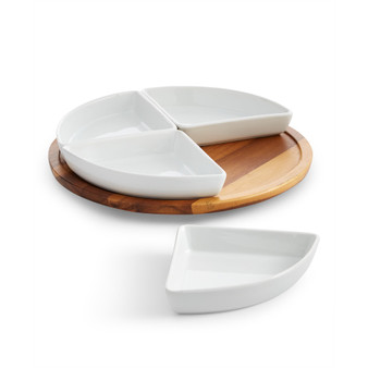 Wood Lazy Susan with 4 Porcelain Dishes, Created for Macy's