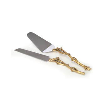 Cake Server and Knife Set with Leaf Design