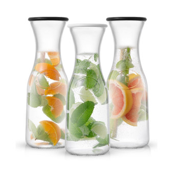 Hali Set of 3 Glass Carafes with 6 Colored Lids, 35 oz