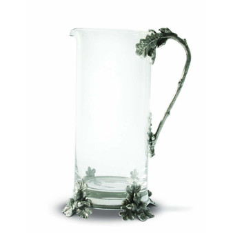 Glass Pitcher Pewter Acorn and Oak Leaf Handle