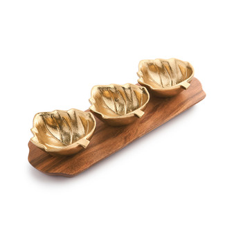 Harvest Set of 3 Wooden Leaf Bowls with Tray, Created for Macy's