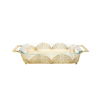 Rectangular Gold-Tone Handled Pyrex Holder with Brick Design