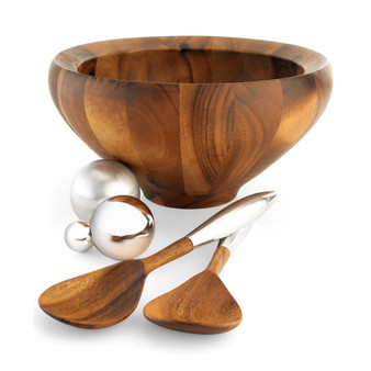 Nambe Yaro 3 Piece Wood Salad Bowl with Servers