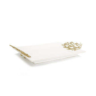 Ceramic Tray with Coral Design Handles, 17.5" x 10.5"