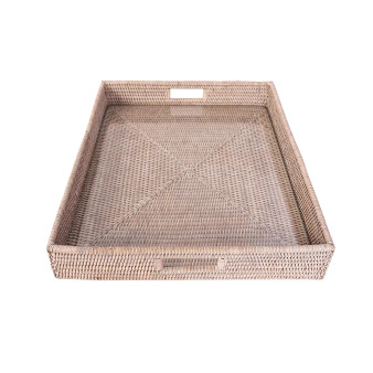 Square Serving Ottoman Tray with Glass Insert
