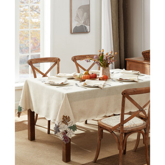Happy Fall Leaves Cutwork Fabric Tablecloth 60x102