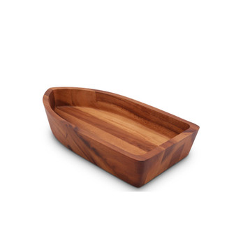 Acacia Wood Serving Bowl for Fruits or Salads Boat Shape Style Large Wooden Single Bowl