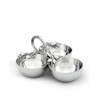 Sand-Cast Aluminum 3 Compartment Olive Pattern Condiment Serving Bowl