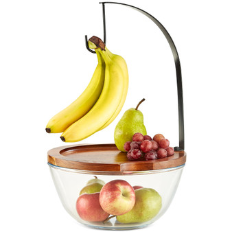 Wood & Glass Fruit Bowl with Banana Hook, Created for Macy's