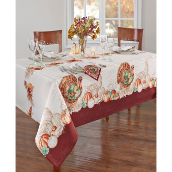 Holiday Turkey Bordered Fall Tablecloth, 60" x 144"