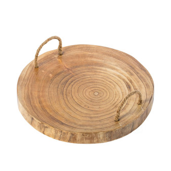 Wood Round Serving Platter Board with Rope Handles