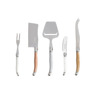 Laguiole 5 Piece Cheese Knife, Fork and Slicer Set, Mixed Metals