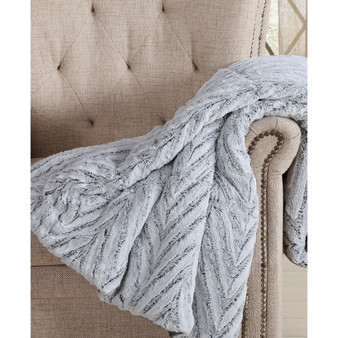 Christian Siriano 60" x 70" Gray Chevron Luxury Faux-Fur Throw