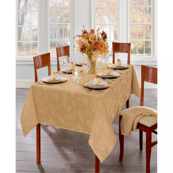 Elegant Woven Leaves Jacquard Damask Tablecloth, 60"x84" Oval