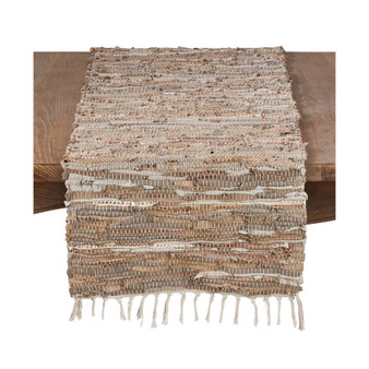 Leather and Cotton Blend Table Runner with Chindi Design
