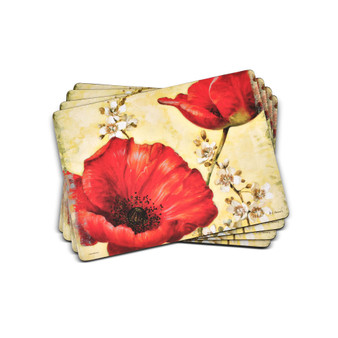Red Poppy Blossoms Placemats, Set of 4