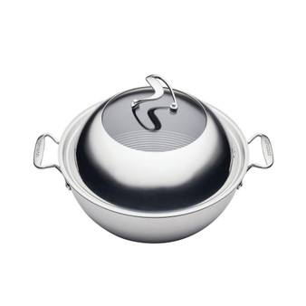 Clad Stainless Steel 14" Induction Wok with Glass Lid and Hybrid Steelshield and Non-stick Technology
