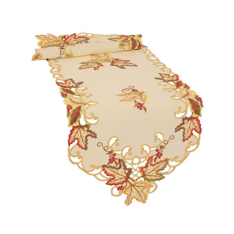 Moisson Leaf Embroidered Cutwork Fall Table Runner
